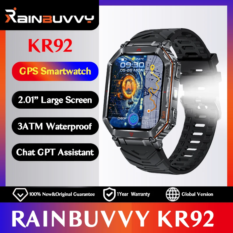 

Rainbuvvy KR92 GPS Смарт-часы 2,01-дюймовый AMOLED-дисплей Поддержка ГЛОНАСС BDS Galileo NAVIC QZSS 5ATM Водонепроницаемые умные часы
