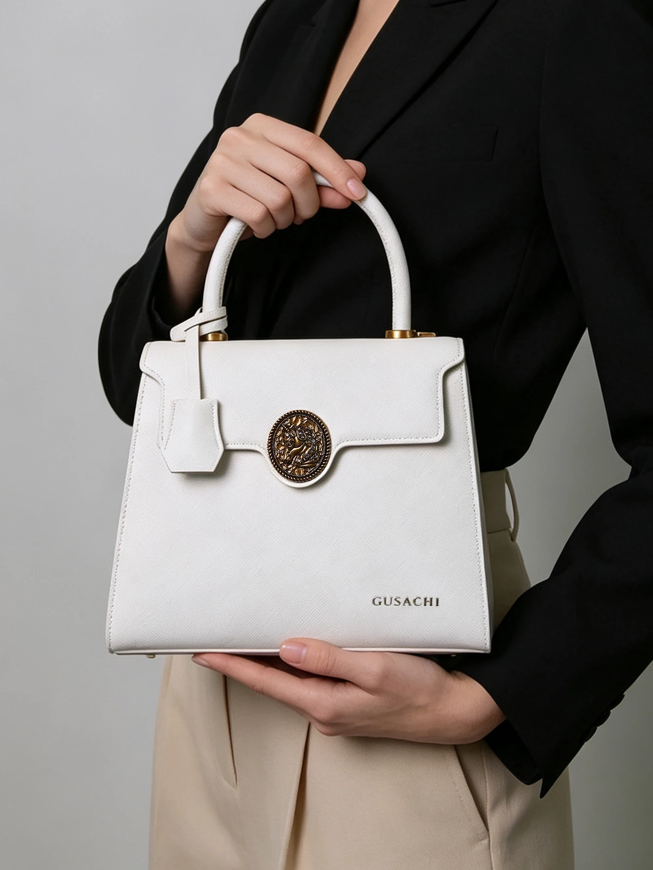 Modische neue Damenhandtaschen 2026 mit hohem Stilgefühl, Kong Quelan-förmige Handtasche mit Retro-Hardware, Joker-Handflächenmuster-Textur. – Detail 2