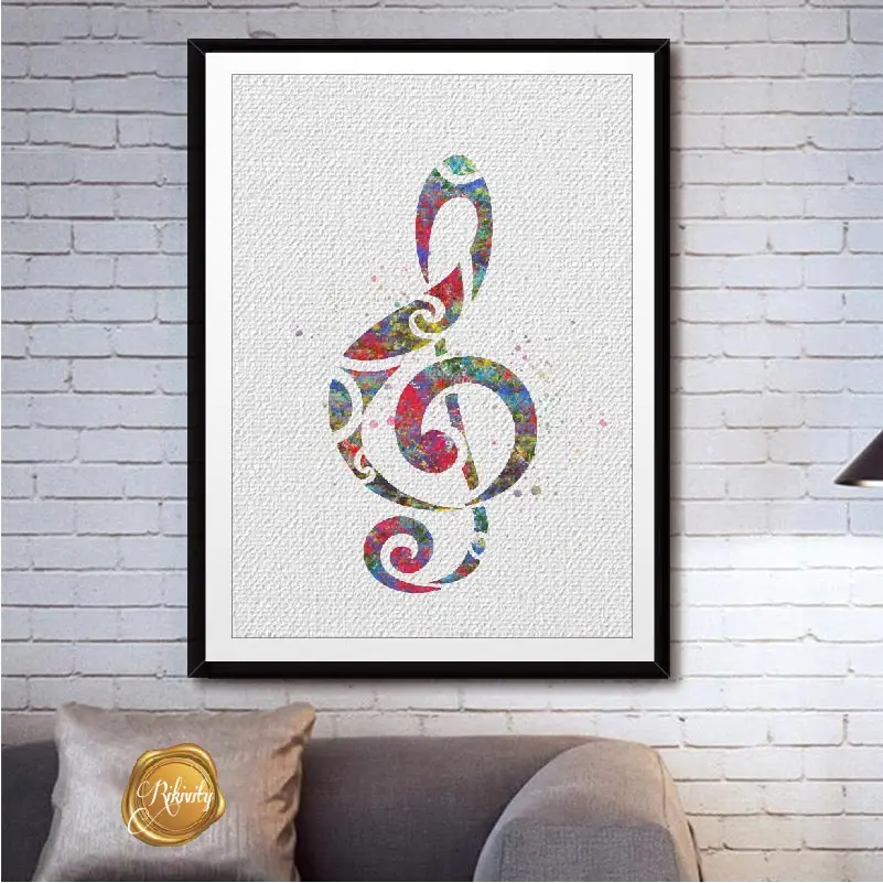 Treble Clef Sign Watercolor Canvas Painting Wall Art Poster Prints Music Pictures Living Room Home Decor Wall Hanging Sticker