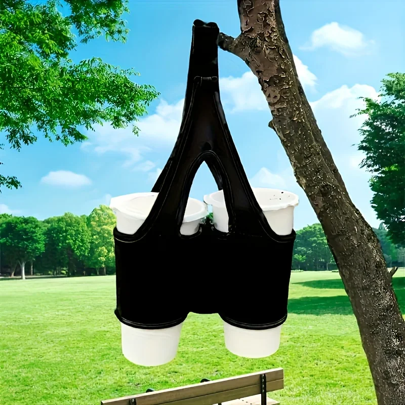 Durable Double Cup Beverage Holder with Seat Belt - Multi-Functional Coffee & Milk Tea Tote Bag for Sports, Camping, Outdoor