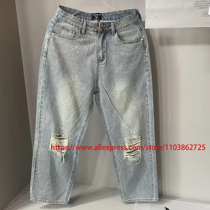

New Arrivals MIXED EMOTION Ripped Jeans Streetwear Men's Women's Trend Hip-hop Hot Drill Mixed Emotion Denim Trousers