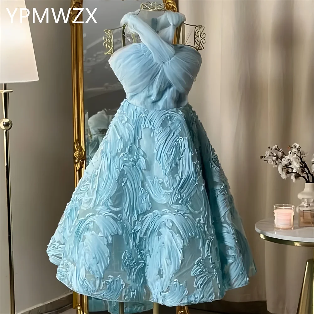 Customized Women Party Dress Occasion Prom YPMWZX Halter A-line Tea Length Skirts Tulle Bespoke  Dresses Gown Evening F