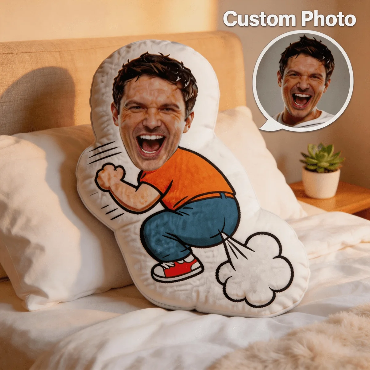 Custom Face Funny Shaped Pillow, Personalized Photo Character Design Decorative Cushion with Double-Sided Printing, 23.62inch La