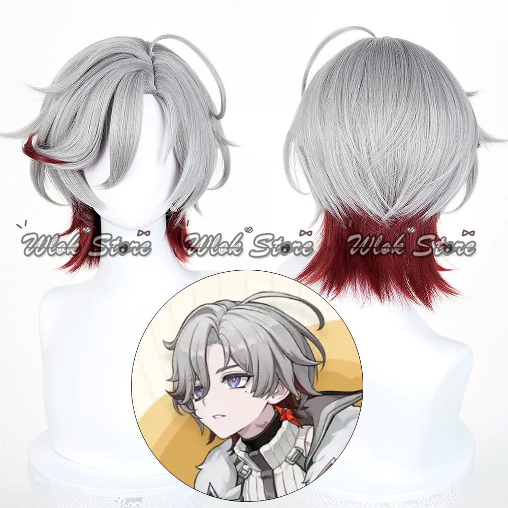 Peruka Cosplay Illuga Genshin Impact, odporna na ciepło, srebrnoszara, krótka, męska, na Halloween, karnawał, do odgrywania ról, peruki syntetyczne