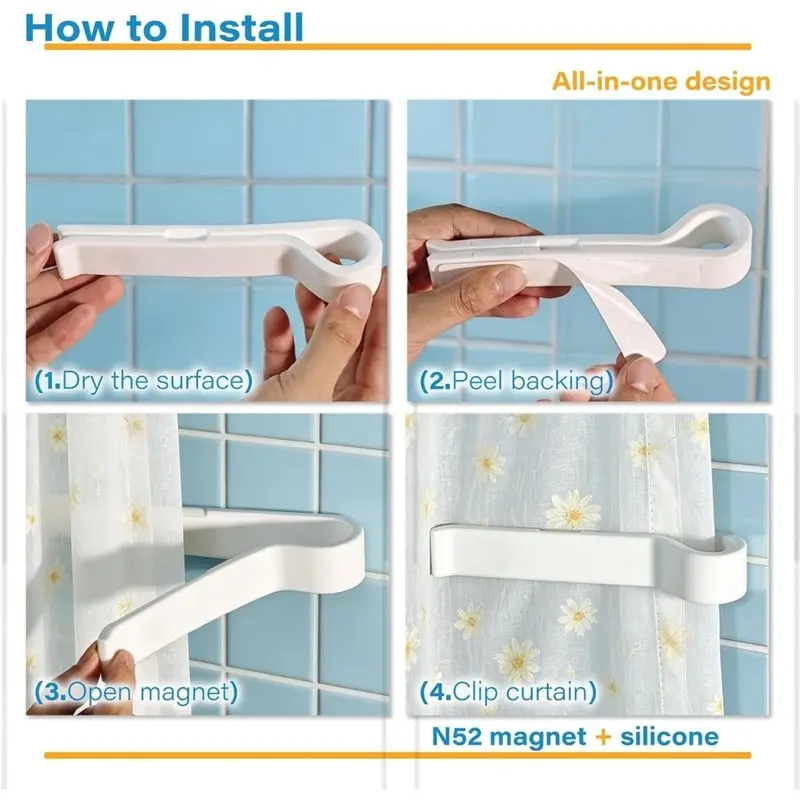 【Big deal】2Pack Magnetic Silicone Shower Curtain Clips Magnetic Shower Curtain Holder Self Adhesive Shower Guards Keep Water In
