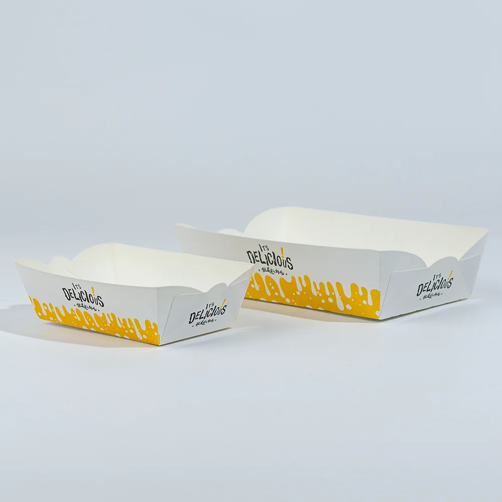

Disposable Food Grade Coated For Food Cake BBQ Cheap Snack Tray For Bread Art Paper Boat Tary For Fried Foods