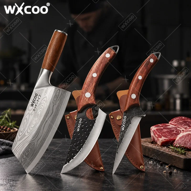 WXCOO Hand Forged Full-Tang Butcher Knife Multi Purpose Household Knives Cutting Vegetables Fruit Knife for Kitchen Accessories