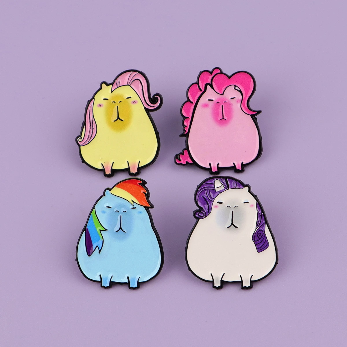 Mélanger 4 pièces/ensemble épingles en émail Capybara pour cheveux colorés, broche en métal pour sac à dos, chapeau, collier, Badges à revers, Collection de bijoux à la mode, cadeau