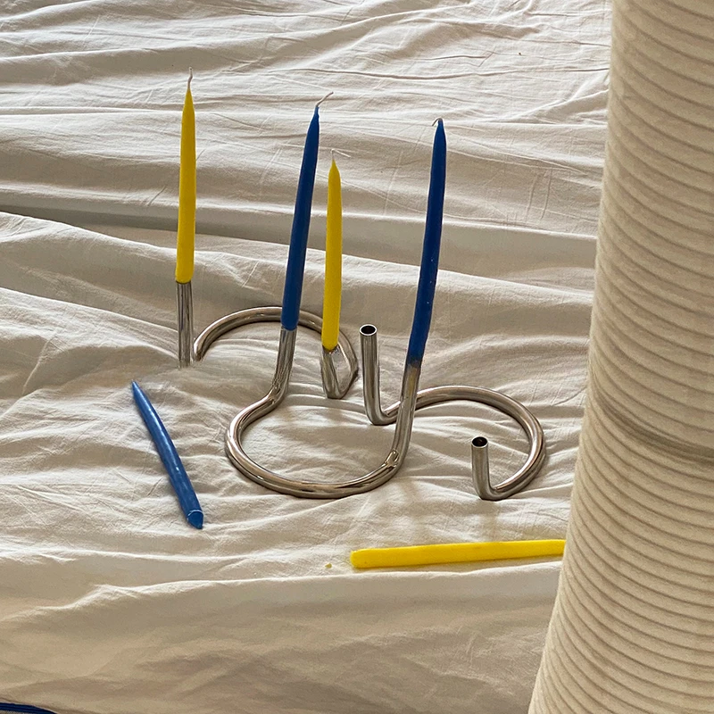 الفولاذ المقاوم للصدأ على شكل حرف U التوأم الشموع تايبي الأوروبية Ins الرياح ديكور المنزل الحلي حفل زفاف عطلة جو شمعة