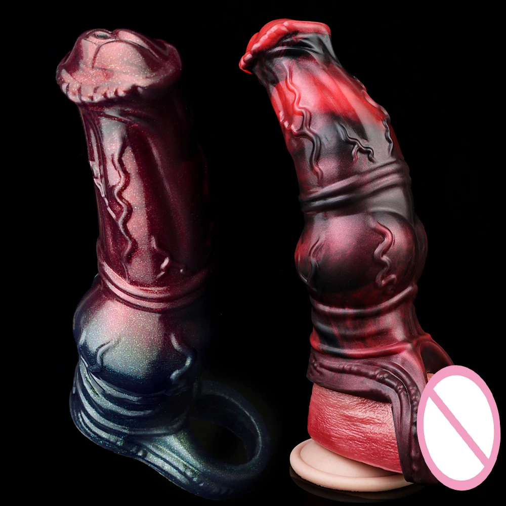 NNSX-funda grande para pene de caballo, consolador hueco, funda para agrandar, condón de nudo reutilizable de silicona, extensor de anillo para pene, Juguetes sexuales para hombres
