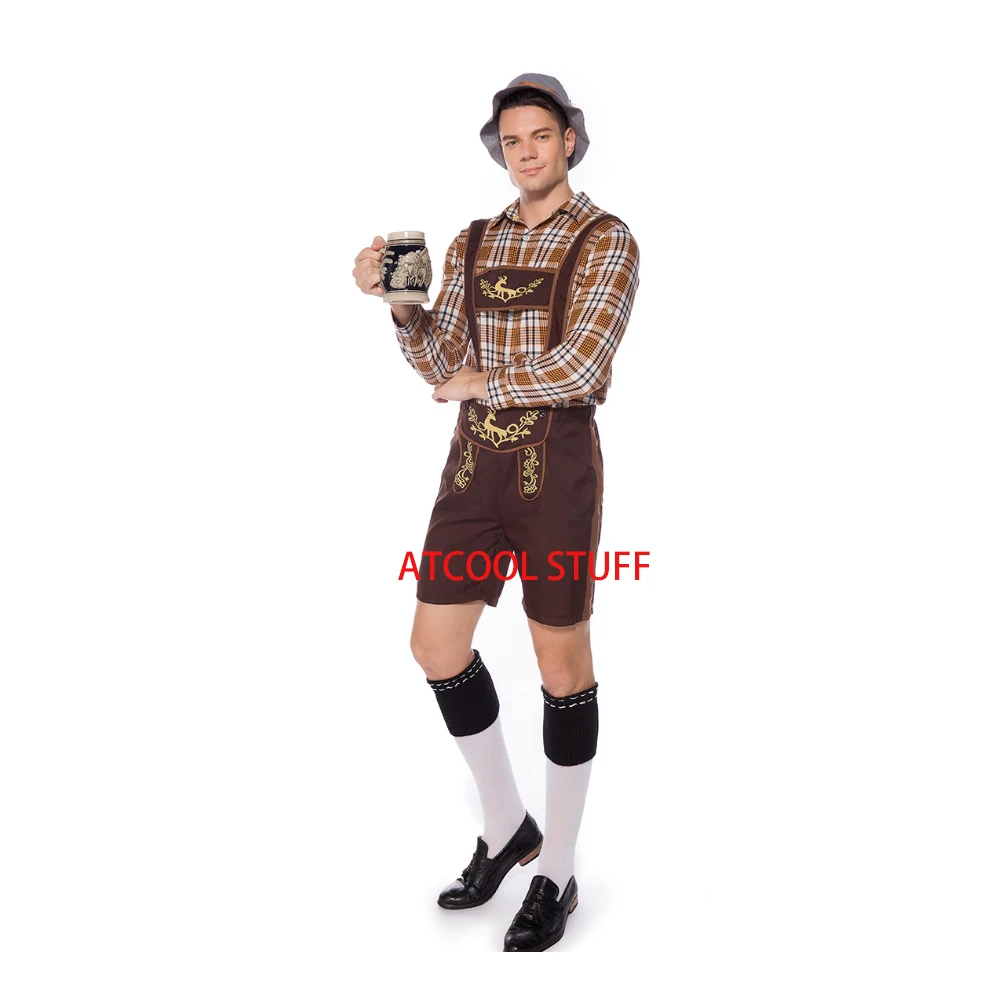 Maschio Oktoberfest Lederhosen Costume bavarese Octoberfest Costume da birra tedesco bretelle pantaloncini da uomo Halloween Cosplay Outfit