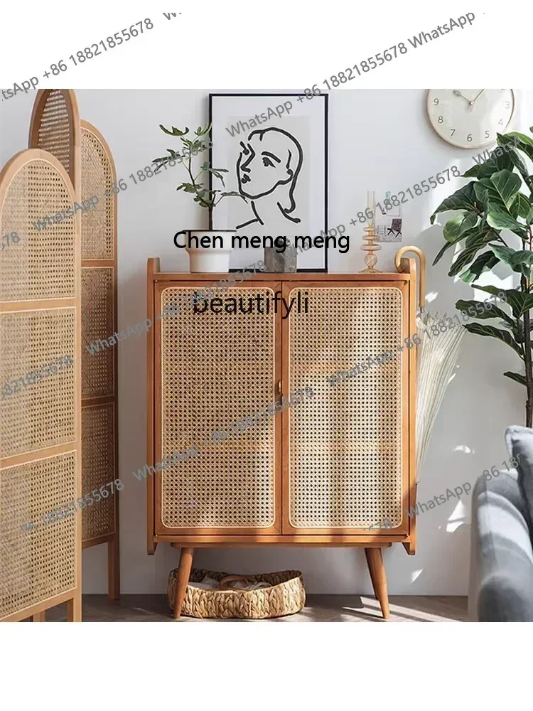 Solid Wood Shoe Cabinet Simple Modern Home Doorway Rattan Storage Cabinet Hallway Storage Kitchen Sideboard Cabinet