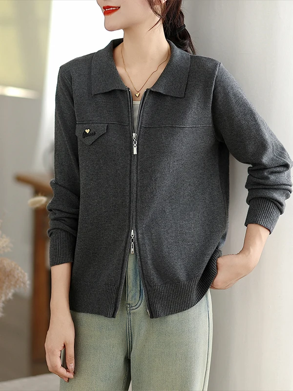 

Ay Вязаный свитер на молнии, женский весенне-осенний свободный открытый кардиган, модная верхняя одежда, топ, женская мода