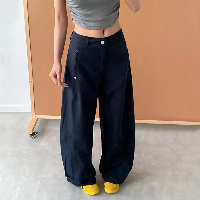 Popular Scimitar Wide-leg Pants for Women High-waisted Relaxed Fashion Versatile Multi-pocket Workwear Casual Pants