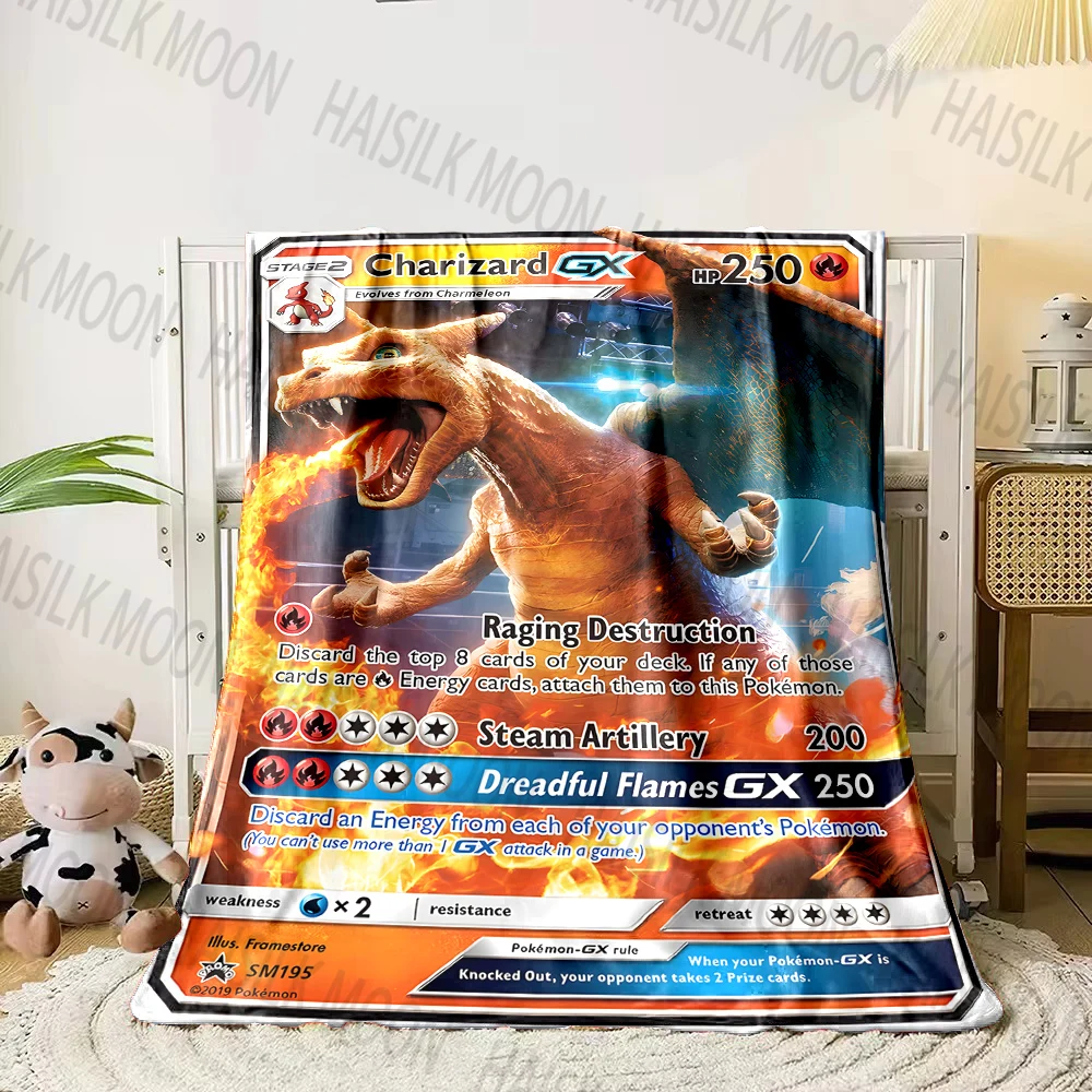 

Одеяло с принтом Pokémon Game Card Charizard, детское одеяло для взрослых, мягкое и теплое постельное белье для кровати, дивана, уличное дорожное одеяло