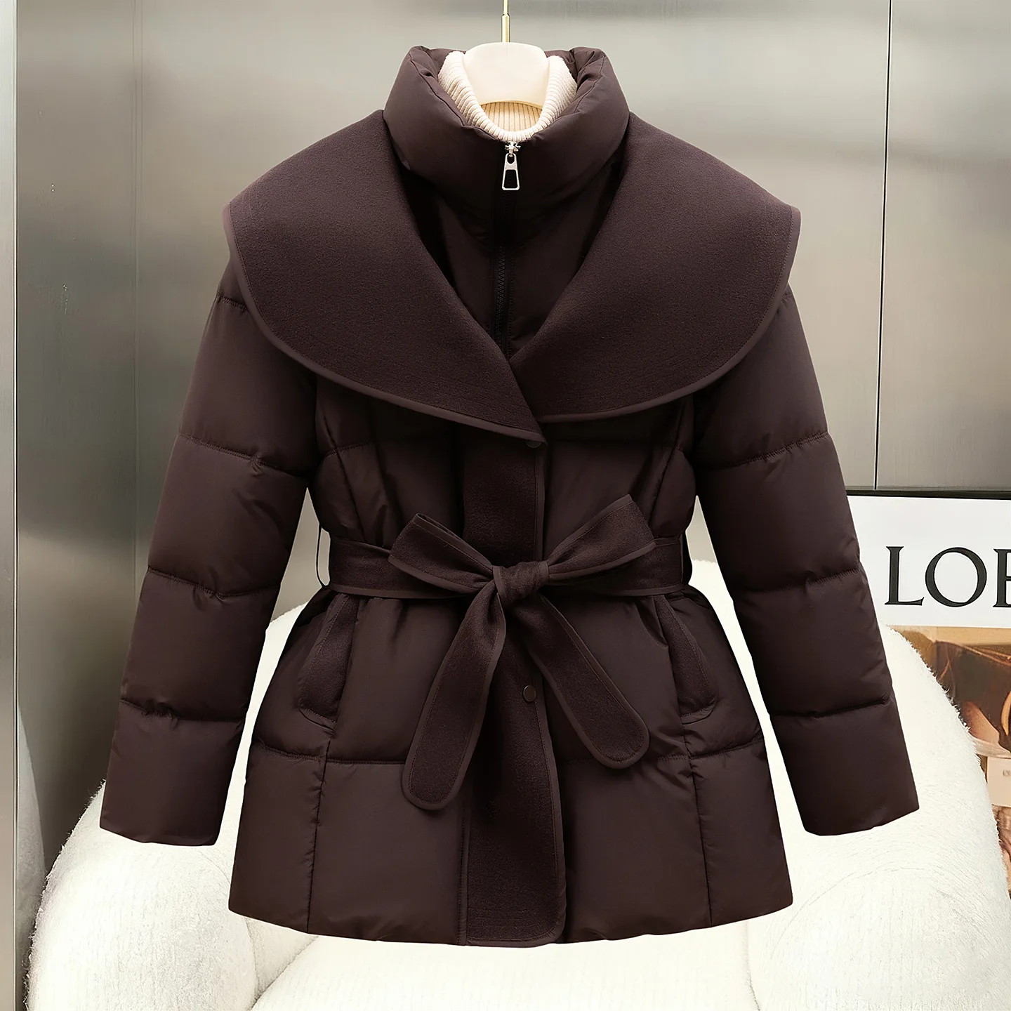 New in Fashion Casual Cotton Jacket for Women Mid To Long Length Winter Item Waist Cinching Slimming Lace Up Cotton Jacket