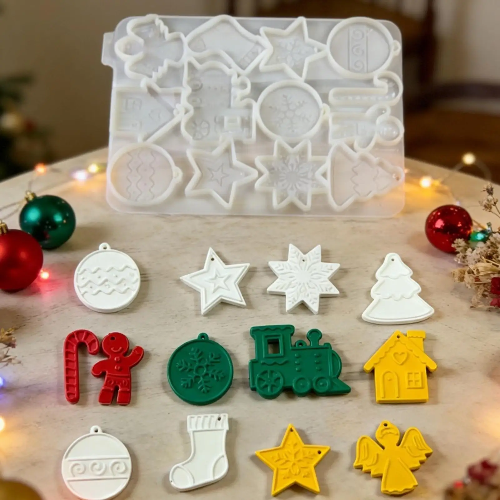 Christmas Ornament Silicone Mold Star Pendant Casting Mould Non Stick Cement Plaster DIY Handmade Craft for Tree Decoration