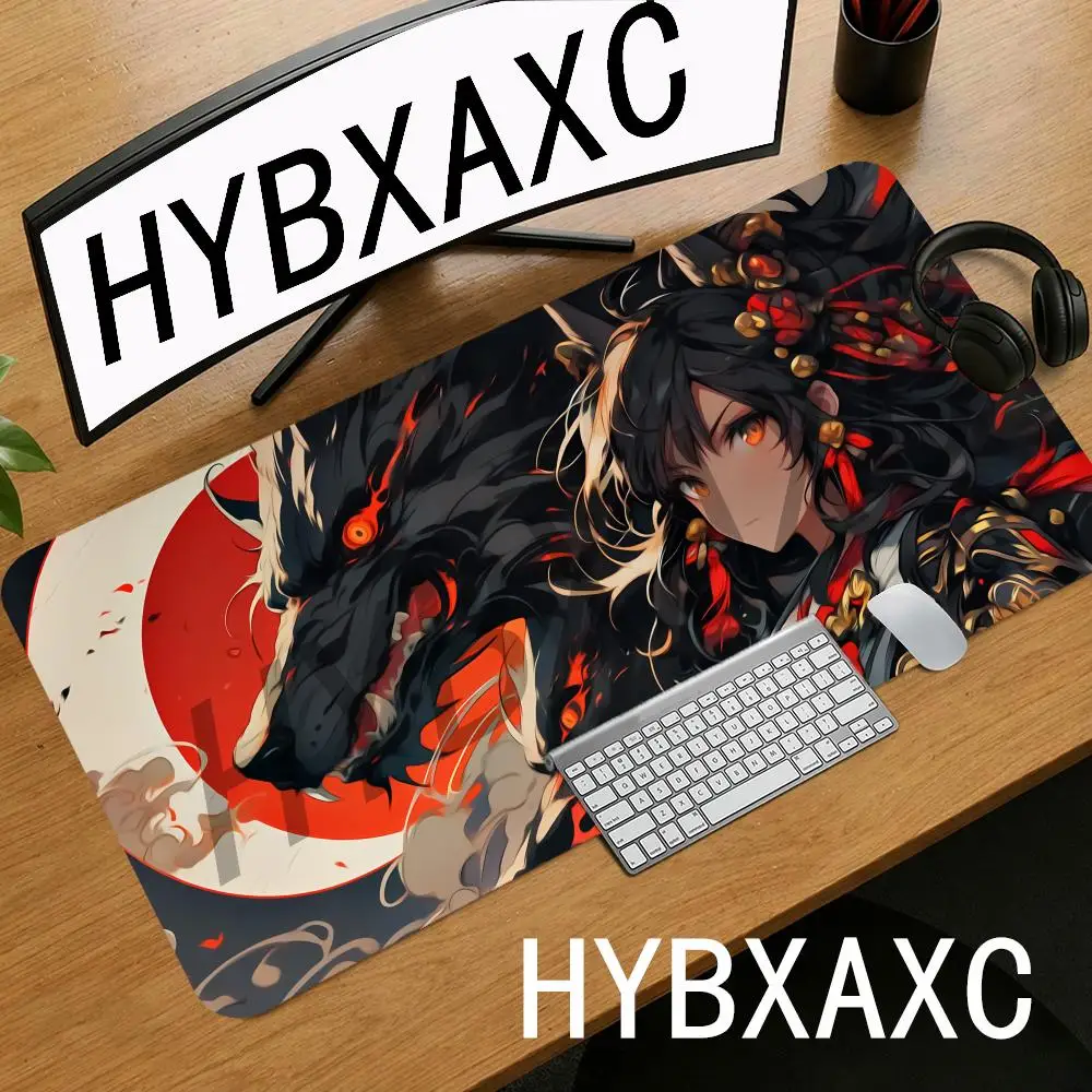 

HYBXAXC Black Red Flame Kimono Girl Mouse Pad Large Non-Slip Gaming Mousepad Desk Mat for Computer Office Gamer Desktop