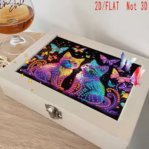 A new DIY colored diamond painting jewelry box set, featuring a dreamy and adorable kitten design, and a portable storage box.