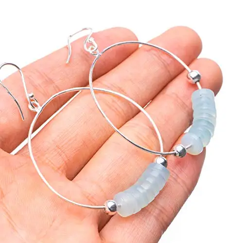 

StarGems ® Серьги ручной работы из стерлингового серебра 925 пробы с мексиканским большим цикл из натурального халцедона 2 1/2 дюйма T4261