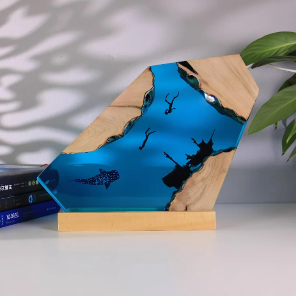 ダイバークジラテーマ樹脂ランプクリエイティブアート美しい夜の光クラフト海の世界風景装飾 USB 雰囲気テーブルランプ