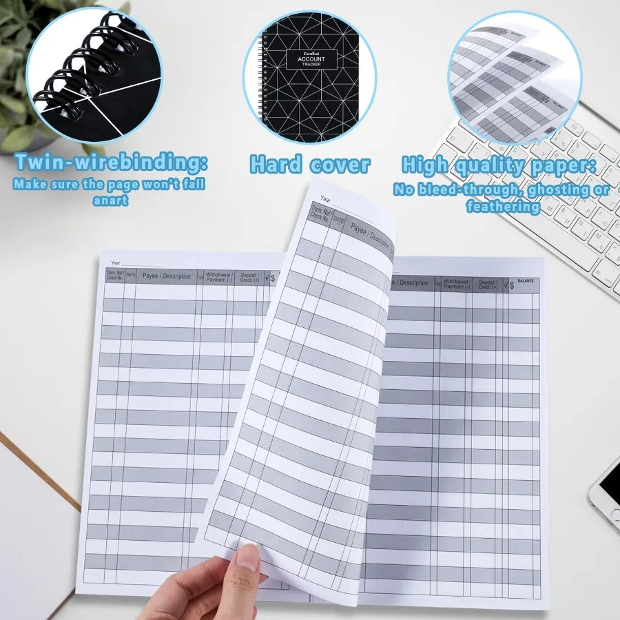 Большой чековая книжка формата А5 для личного и делового использования: идеально подходит для отслеживания, проверки транспорта, дебетовой карты, активности C