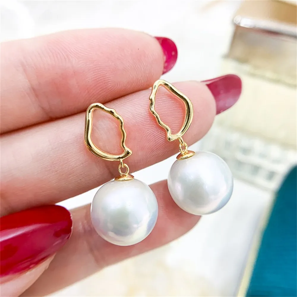 DIY Pearl Mini Accessories S925 Pure Silver Ear Stud Empty Holder Gold Silver Earrings Fit 8-13mm Round E272