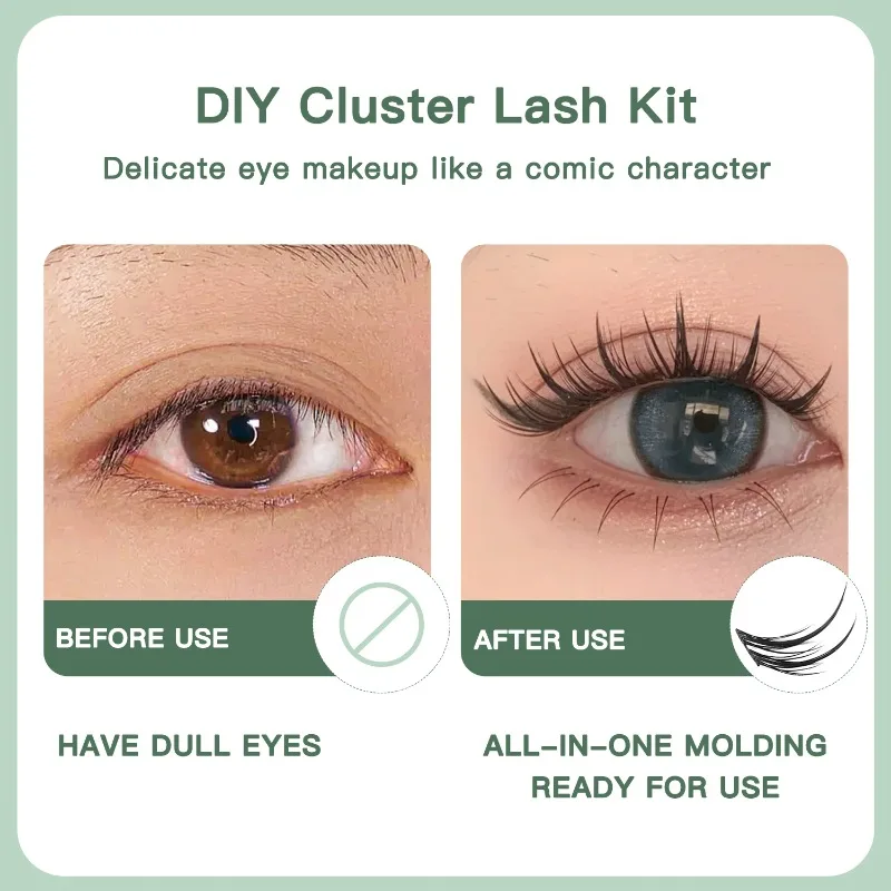 JIZI-LASH Ciglia a grappolo fai-da-te 8 file Manga naturale Estensione ciglia individuali Kit ciglia finte Strumento per il trucco delle donne