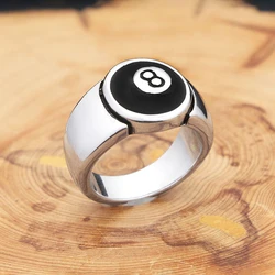 Punk Vintage Number Black 8 Eight Pool Billiard Ball Gear Rings For Men Women Stainless Steel Hip Hop Party Jewelry Dropshipping