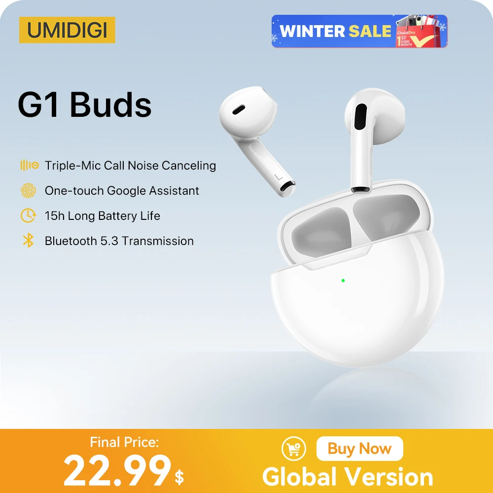 UMIDIGI G1 Buds TWS Wireless Earphones Bluetooth 5.3 ENC Sport Noise Reduction 380mAh Headsets With Microphone