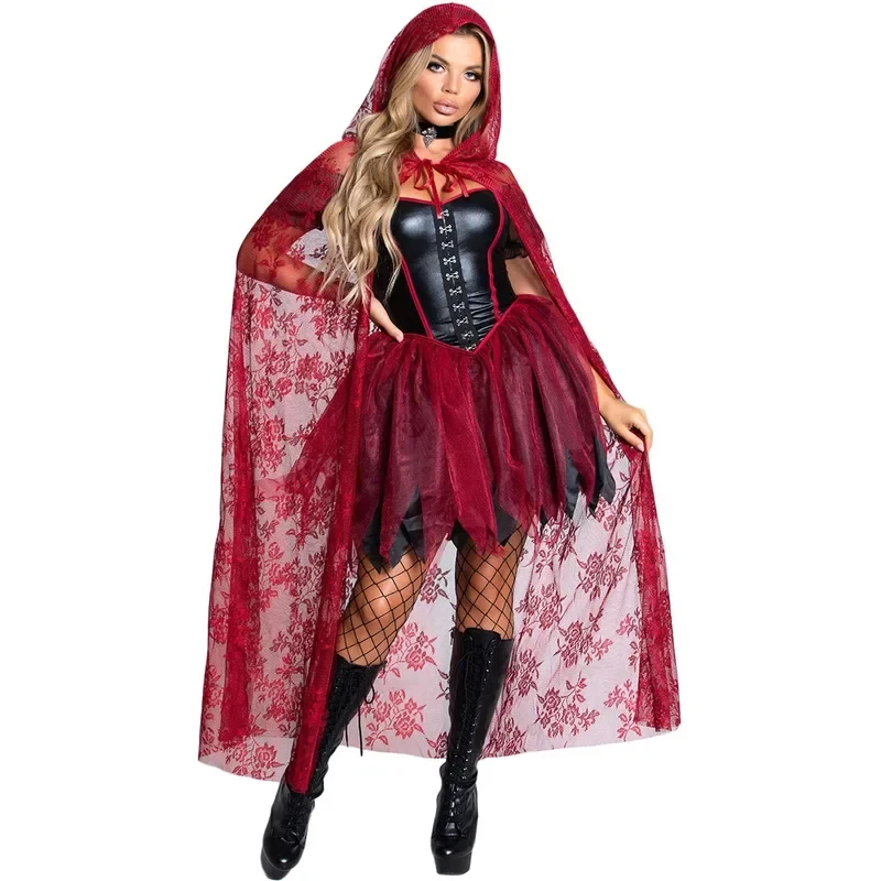 

ABC123Halloween Costumes for Women Cosplay Little Red Riding Hood Dress and Cape Suit Cloak Shawl Skirt Ladies Fairys,3'f.5;j.8