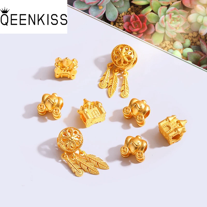 

QEENKISS 24KT Gold Castle Dream Catcher Bead Charm For DIY Bracelet Making For Girl Children Jewelry Accessories Wholesale AC544