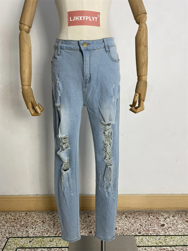 

Женские облегающие сексуальные джинсы с перфорацией, крутая уличная одежда для девочек, брюки с высокой талией и высокой талией, женские узкие джинсовые брюки