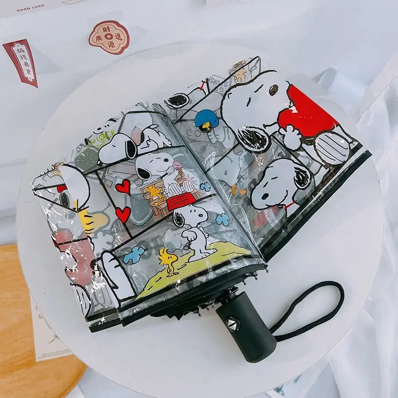 Picture 7: Snoopy Woodstock cartoon creative automatic umbrella two-dimensional animation peripheral transparent 3 folding umbrella gift