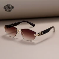 Gafas de sol poligonales pequeñas a la moda para mujer, marca de lujo, gafas de sol marrones sin Rmless, gafas de sol de diseñador de Metal Vintage para mujer