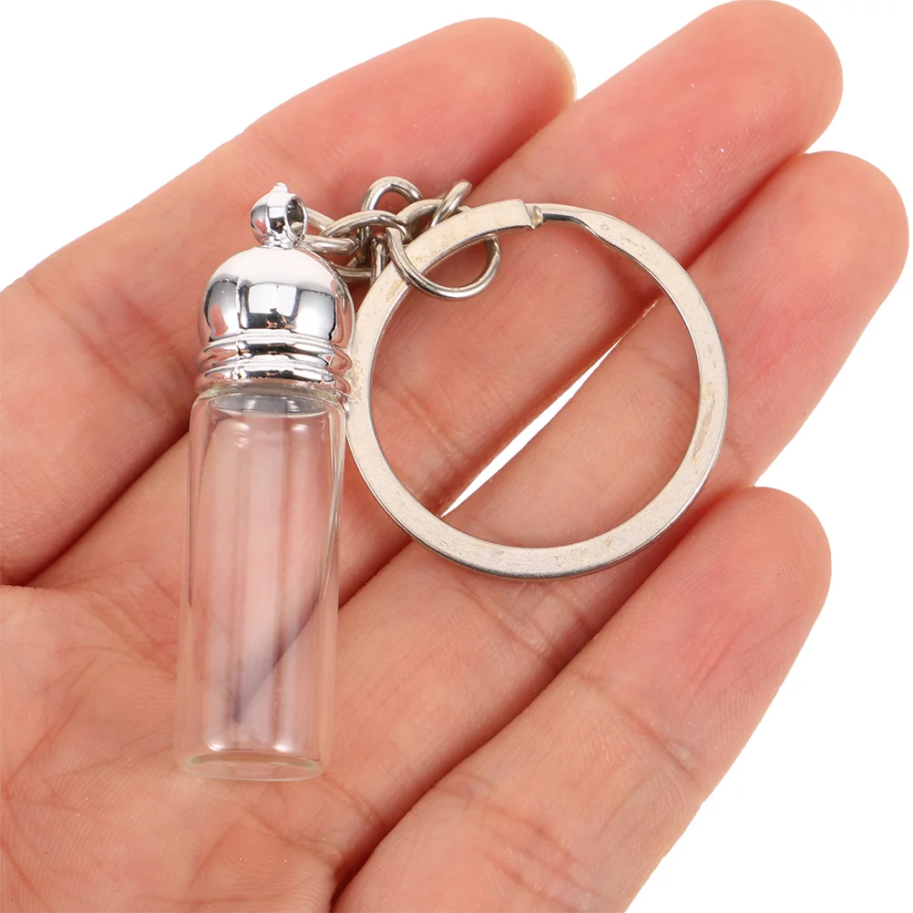 

3 Pcs Transparent Glass Bottle Pendant Keychain Wish Tiny Bottles Wishing Perfume Travel Refillable Silver