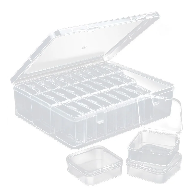 1 Satz mit 30 Stück transparenten Kunststoff-Aufbewahrungsboxen, Mini-Kleingitter mit Deckel, quadratisch, für Schmuckperlen und verschiedene Gegenstände getrennt – Detail 9