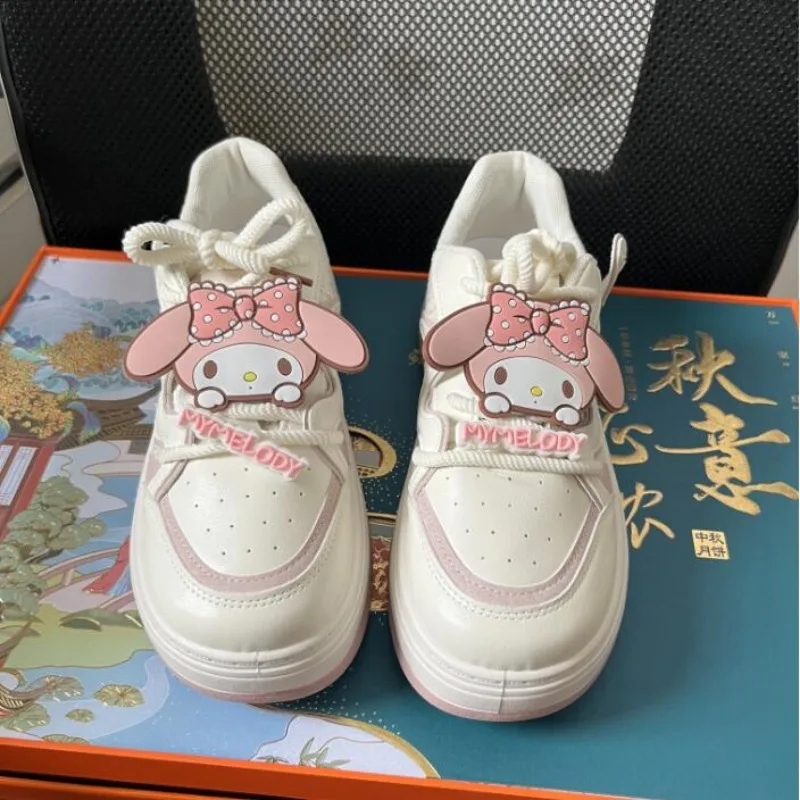 Sanurgente-Baskets à plateforme rose Mymelody Y2k pour femmes, chaussures douces, style preppy des années 2000, blanc cassé, printemps, été, nouveau, 2024