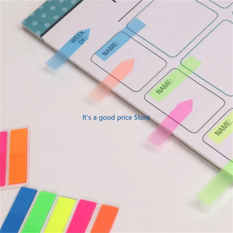 Fluorescent Color PET Labels Writable Adhesive Label Repositionable Page Marker Text Highlighter Strips for Binder