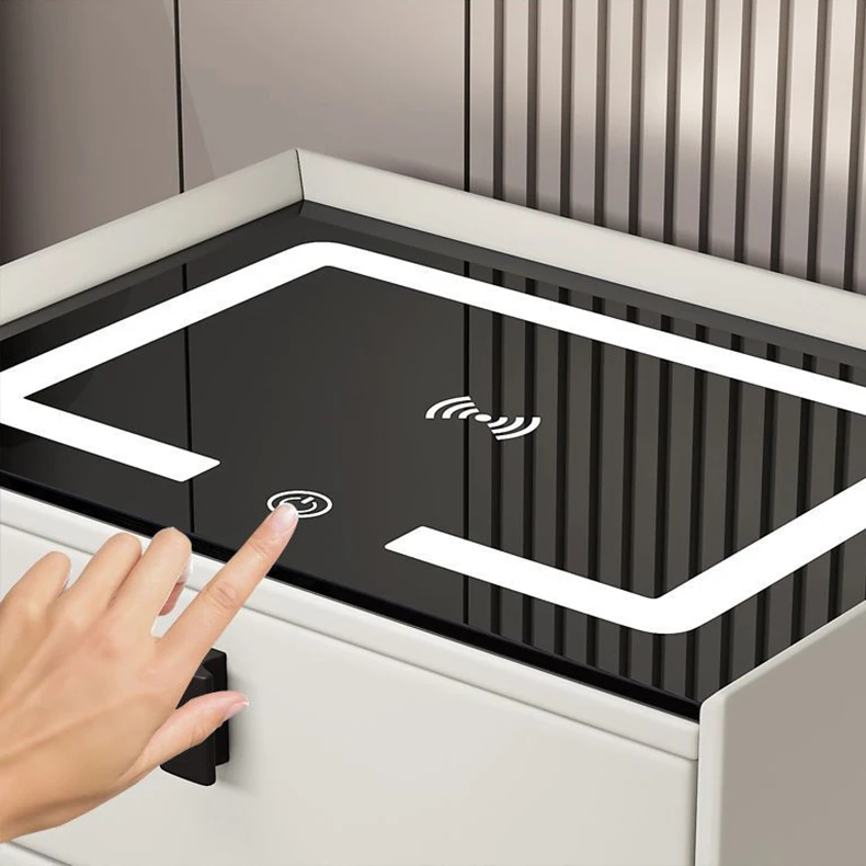 طاولة جانبية لغرفة النوم تعمل باللمس، تصميم ضوء LED، شحن ذكي، منضدة بجانب السرير، طاولة لاسلكية #3