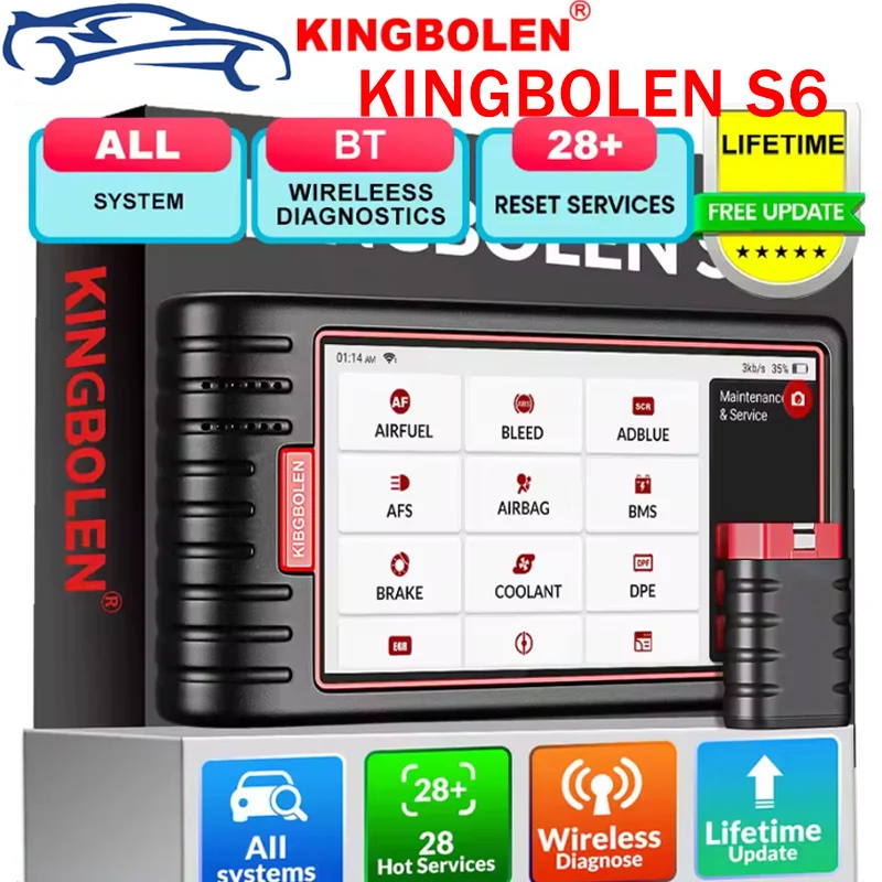 Kingbolen S6 OBD2 Scanner, Bluetooth All System Code Reader Car Diagnostic Tool,Auto-VIN 28+ Maintenance SAS/BMS/TPMS Scan Tool