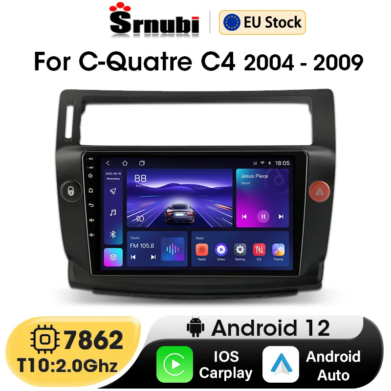 2 Din Android 12 Carplay Car Radio for Citroen C4 C-Triomphe C-Quatre 2004 2005 2006 2007 2008 2009 Multimedia Player Stereo DVD