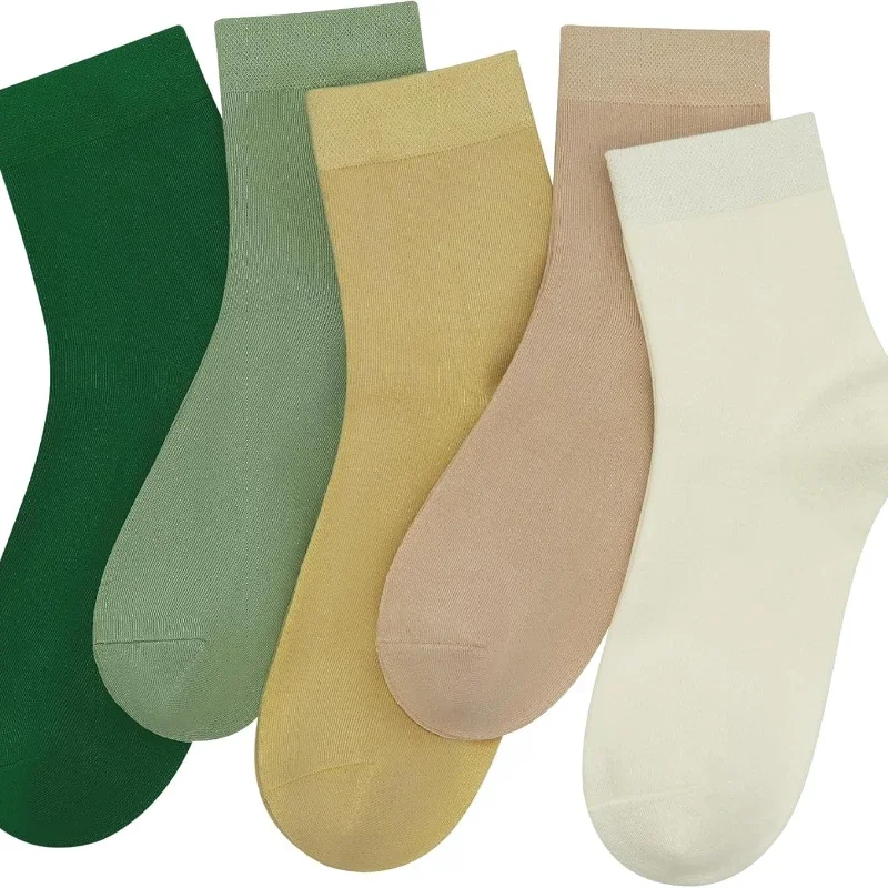 Women Thin Viscose Bamboo Socks Crew Lightweight Above Ankle Casual Dress Sock For Ladies Bootie Trouser 5 Pairs