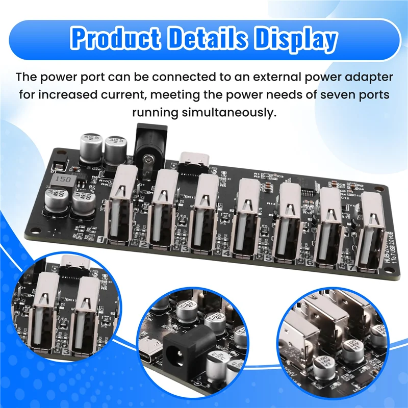 ABFM-USB2.0 HUB Splitter 1-To-7 منافذ مع إمداد منفذ الطاقة 9-24 فولت USB2.0 HUB واحد إلى سبعة وحدة التوصيل والتشغيل