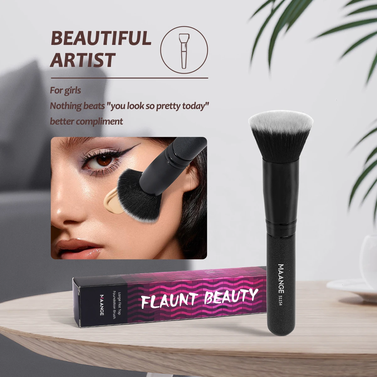MAANGE 1PCS Foundation Makeup Brushes Flat Synthetic Hair Face Contour Foundation Liquid Cream Bronzer Buffing Makeup Tool