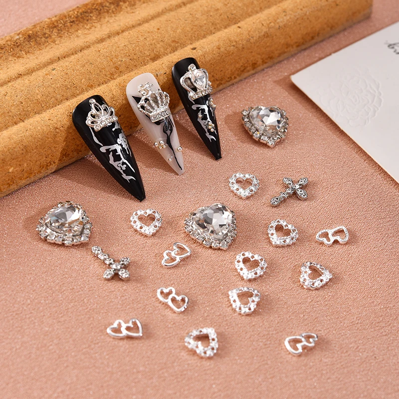 60PCS Silver Nail Charms Crystal Heart Nail Charms 3D Alloy Cross Nail Charms Metal Butterfly Charms Nail Gems Rhinestones view 4
