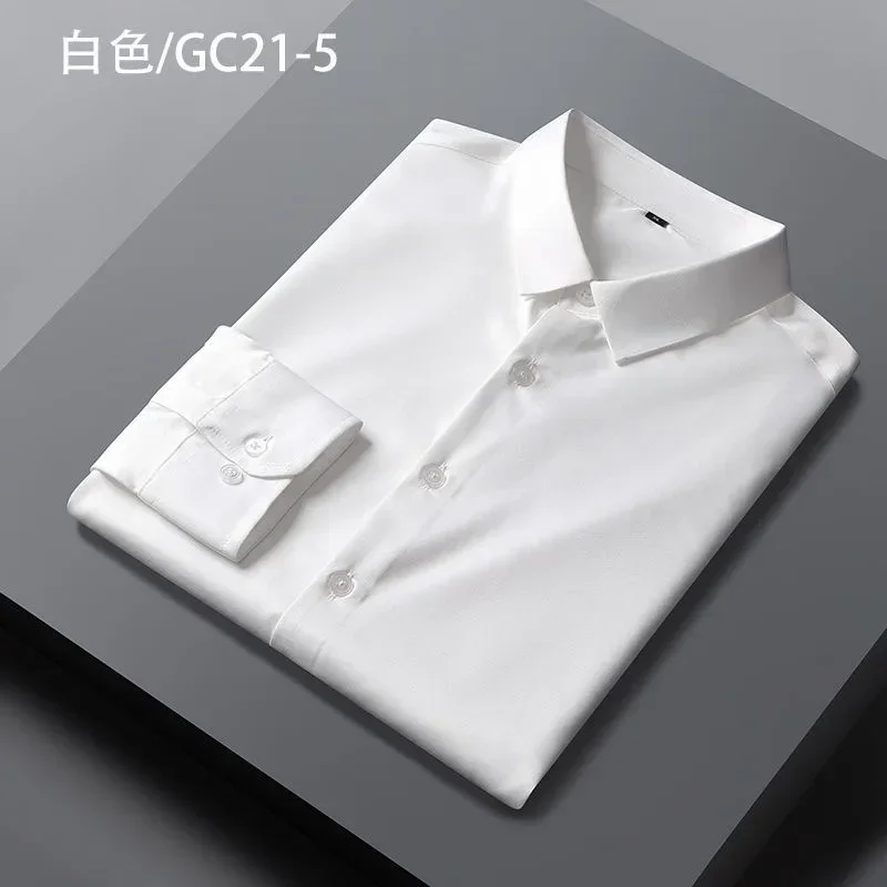 

White high-end ice silk shirt men's long-sleeved work clothes no-iron anti-wrinkle groom's wear