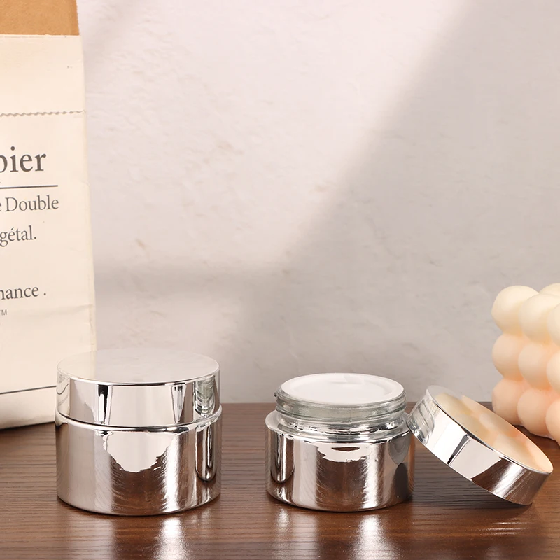 1 PC 5-50g Silver ครีม Jar ครีมแก้วขวดคอนเทนเนอร์เครื่องสําอางที่ว่างเปล่าเล็บกาว Jar Travel คอนเทนเนอร์แต่งหน้า