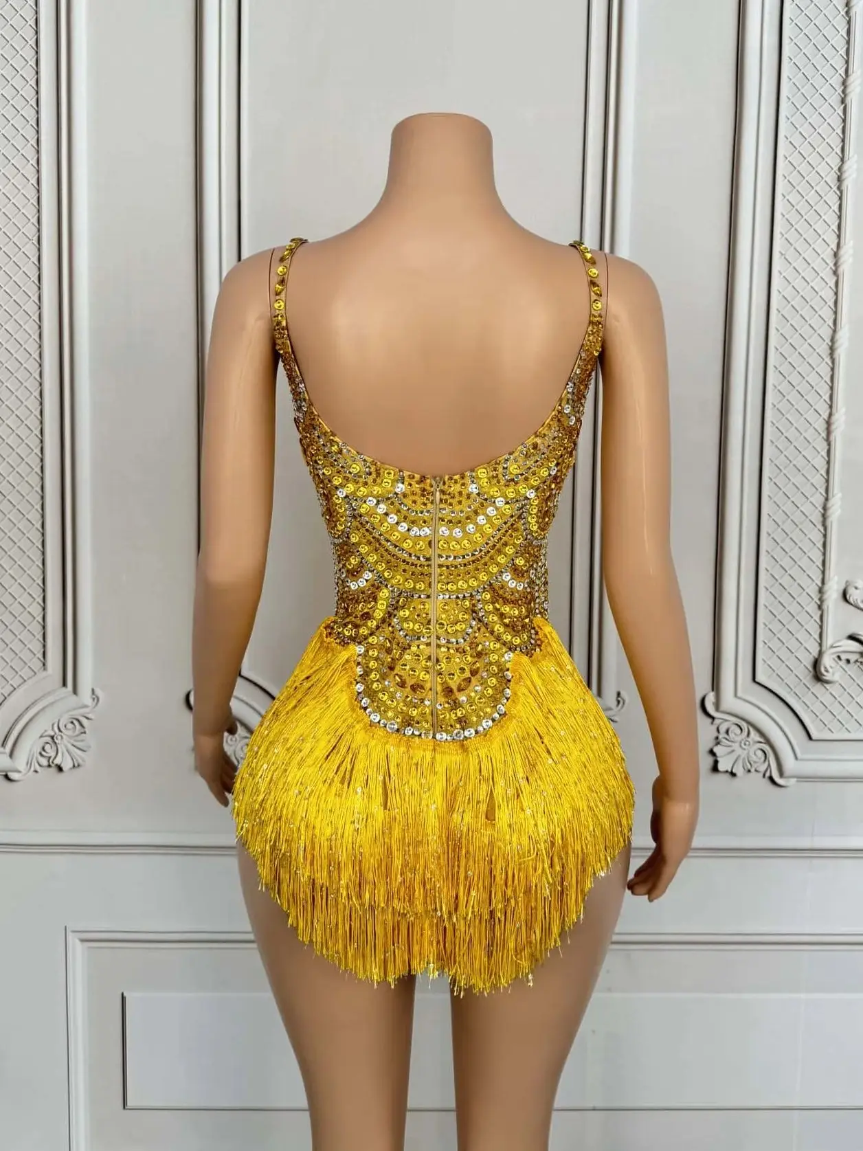 Sparkly Crystals Tassel Bodysuit Sexy Women Dance Show Costume Nightclub gig Carnival Party Singer Dancer Stage Leotard Jingling