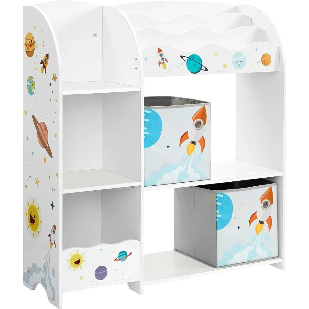 Toy and Book Organizer for Kids, Storage Unit with 2 Storage Boxes, for Playroom, Children’s Room, Living Room